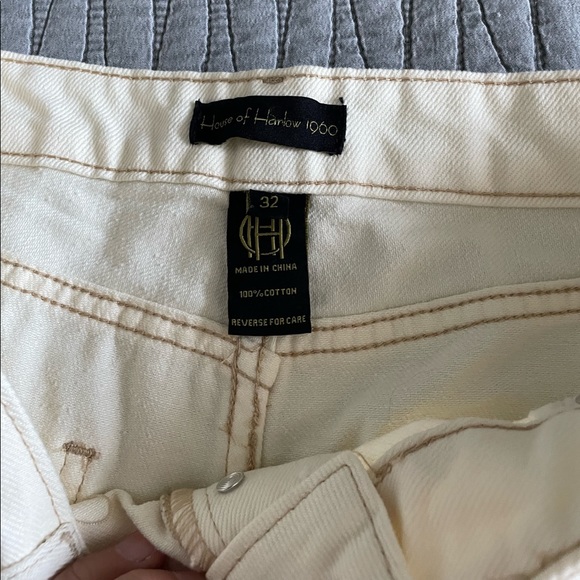 NWT House Of Harlow 1960 Creme White Super High Rise Straight Ankle Slit Jeans - Picture 4 of 7